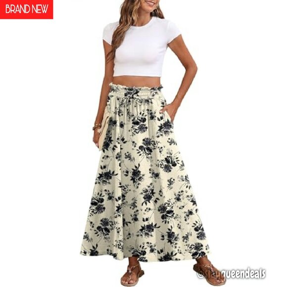 Maxi Skirt with Pockets, Elastic High Waist, Tie Knot, Chiffon, Boho Style - Picture 2 of 7